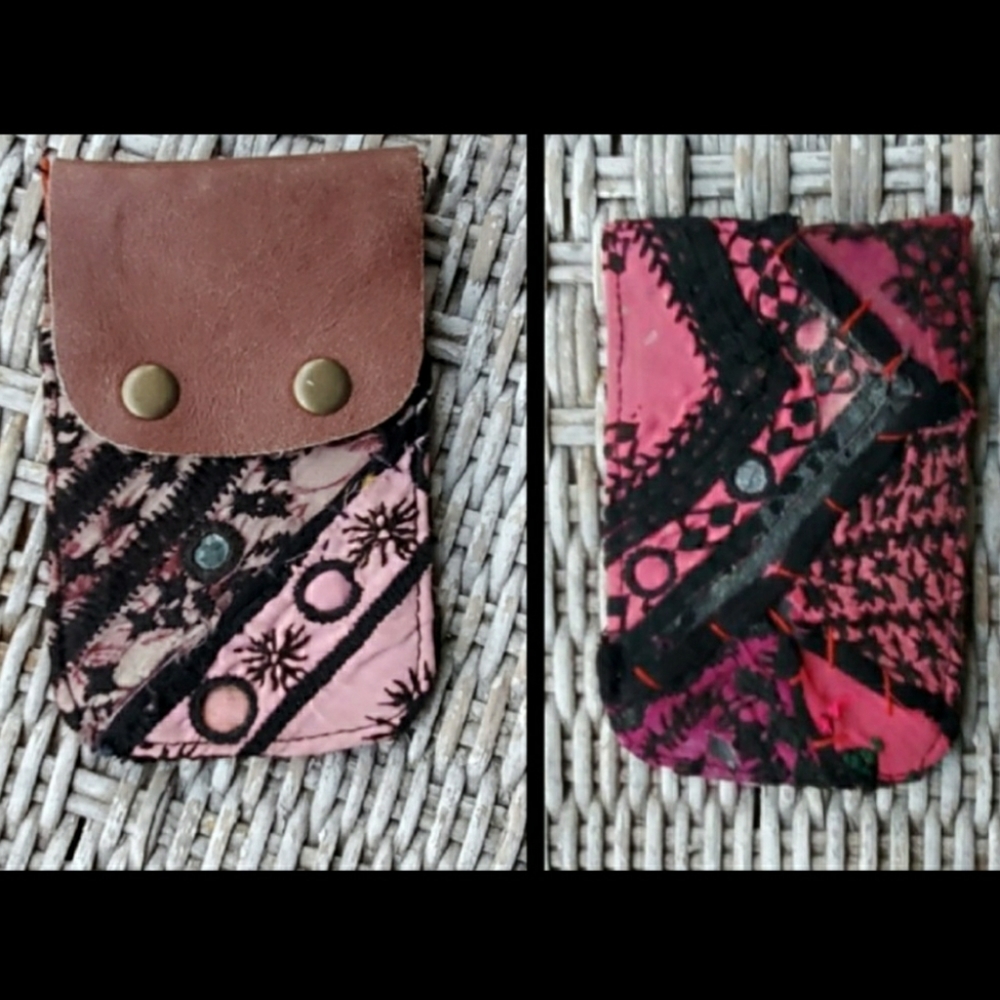 🪬🍄 Free People Boho Embroidered Repurposed vtg banjara hippie Wallet card case